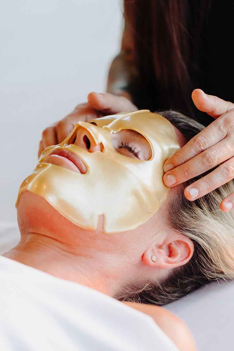Close up of a collagen face mask application
